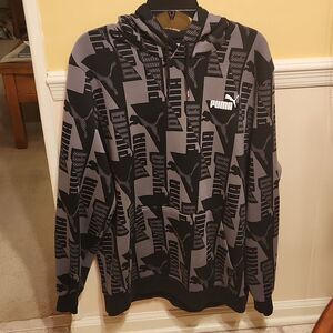 Puma Men's Gray & Black Logo Printed Pullover Hoodie Size XL